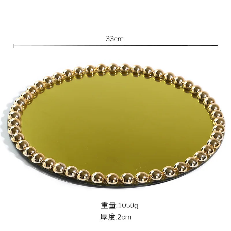 Pearl Dot Glass Mirror Storage Tray Light Luxury