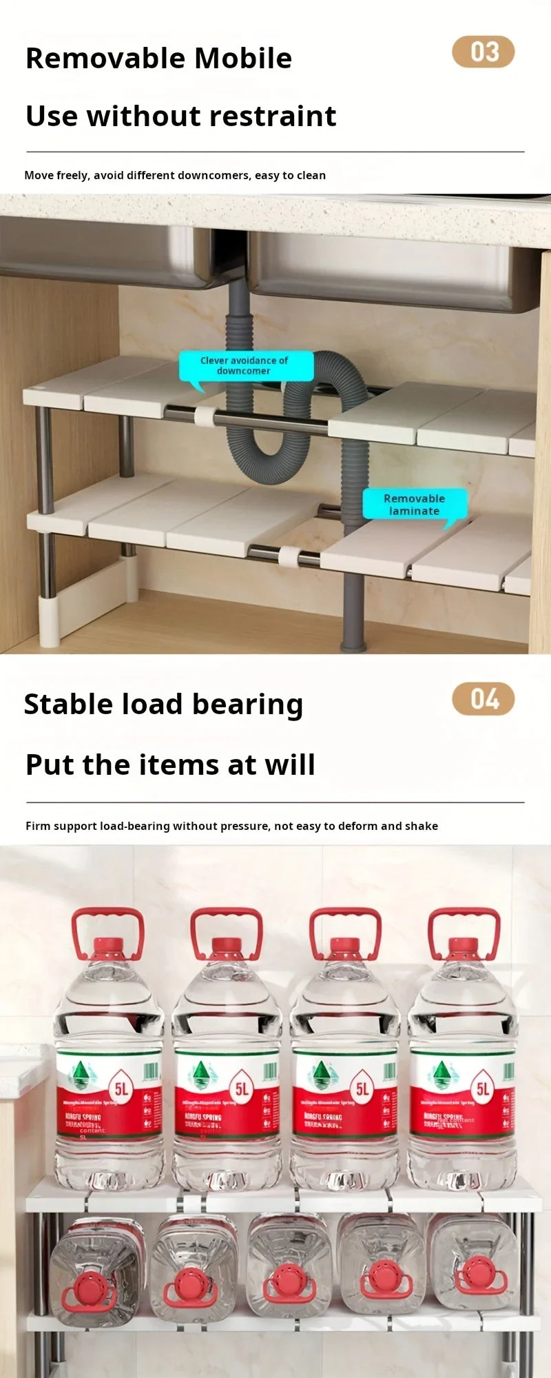 Adjustable Under Sink Storage Rack Expandable Bathroom Cabinet