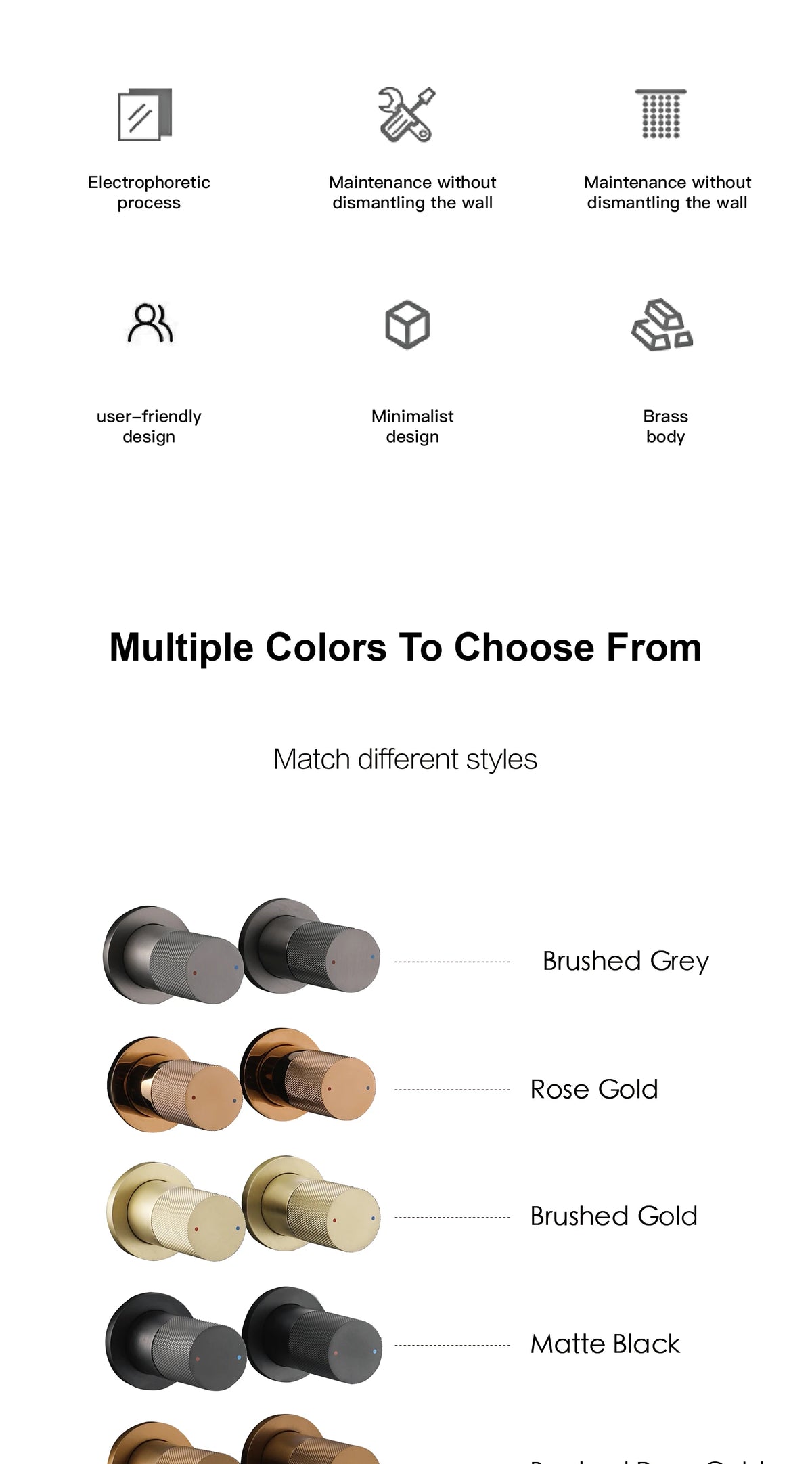 Modern Brass 2-Function Shower System Wall-Embedded Chrome Finish