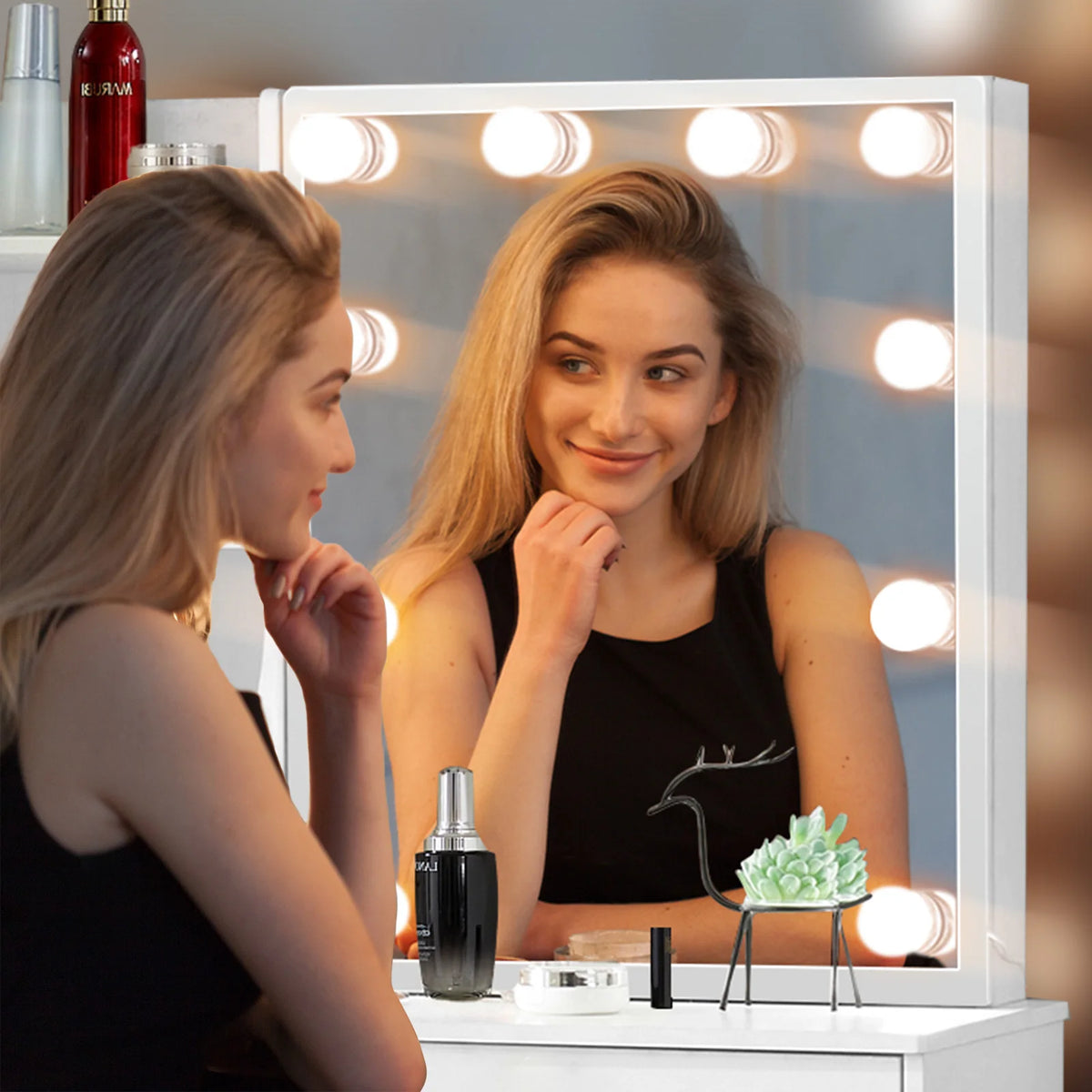 Makeup Vanity Dressing Table Sliding Mirror 10 Led