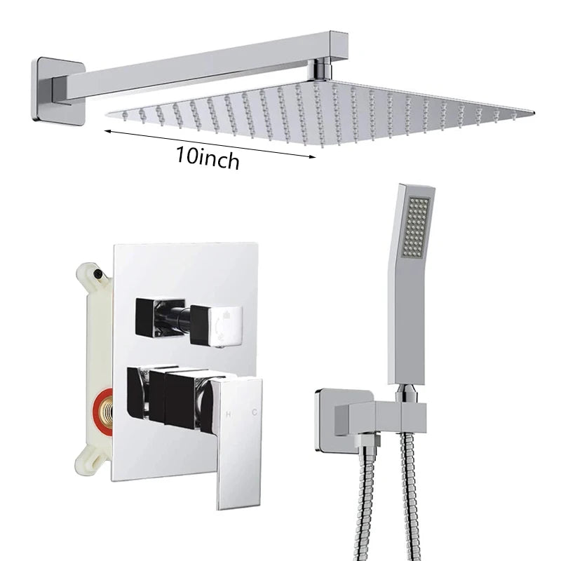 Matte Black Rainfall Shower Faucets Rain Waterfall Concealed