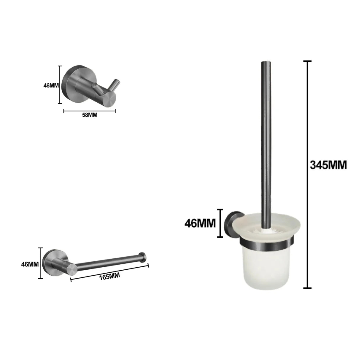 Grey Bathroom Hardware Kit Stainless Steel Round Wall