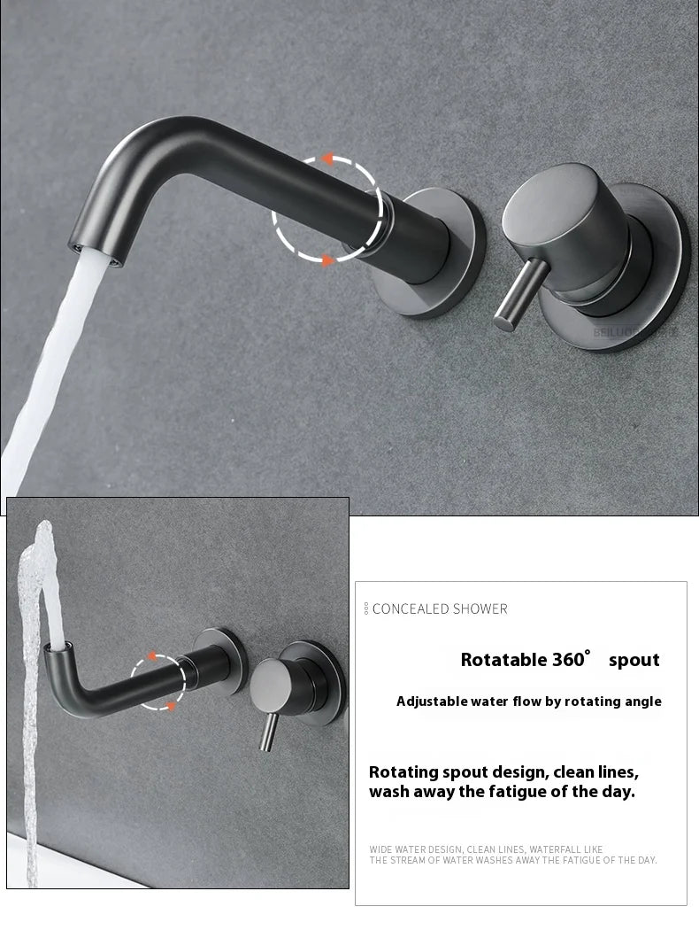 Farrete Concealed Wall-Mounted Bathtub Faucet Gun Grey All-Copper