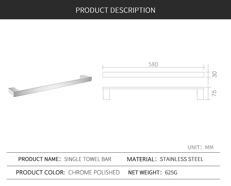 Stainless Steel Bathroom Wall Shelf Towel Bar Rack