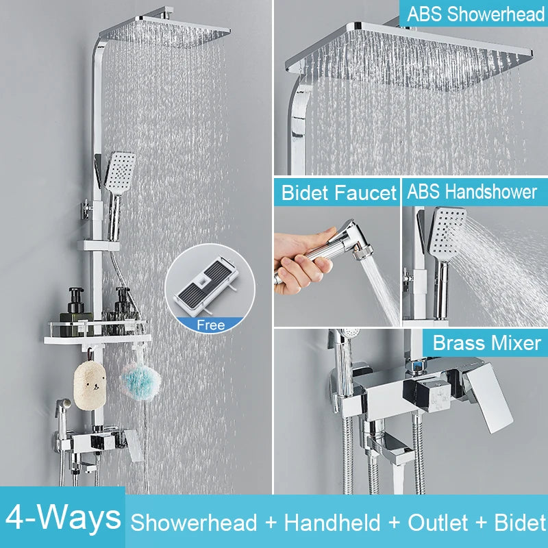 Black Brass Shower Faucet Rainfall Bathtub Tap Bathroom