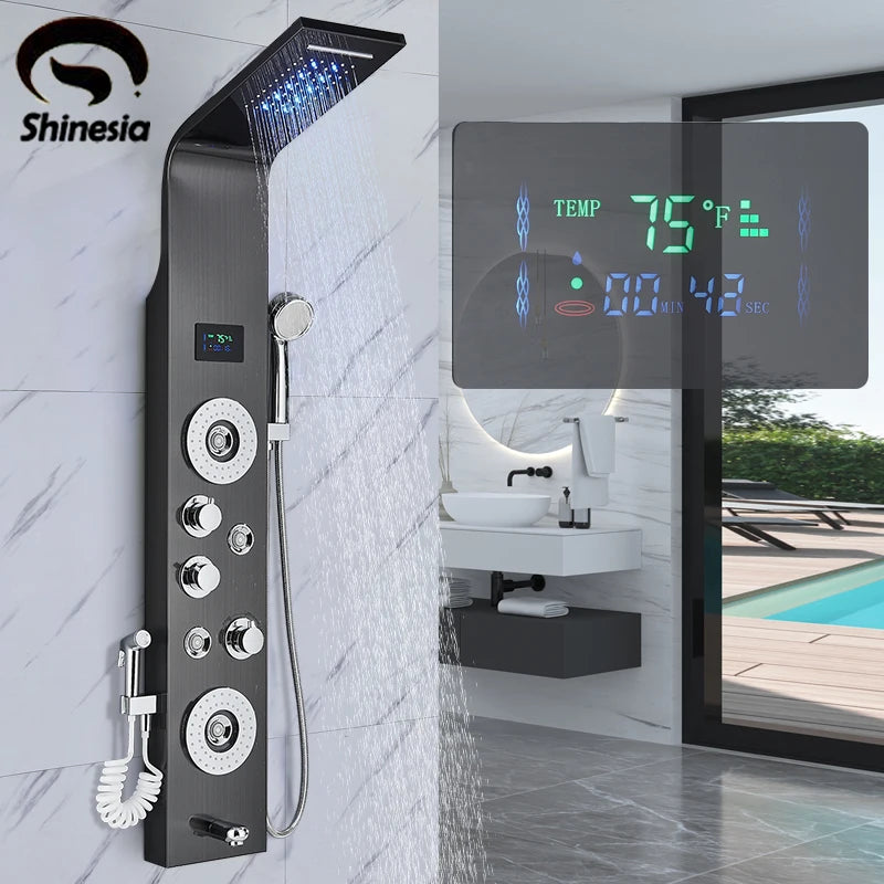 Shinesia Led Shower Panel Rainfall Bathroom Column Mixer