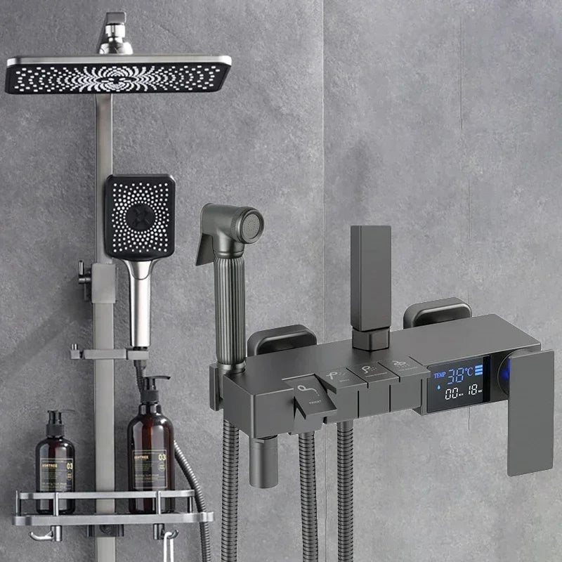 Brushed Gold Piano Digital Shower System Cold Brass