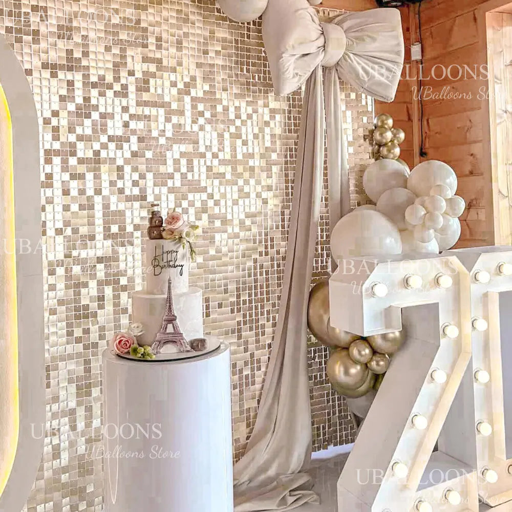 49pcs Champagne Gold Shimmer Wall Panels 7x7ft Matte
