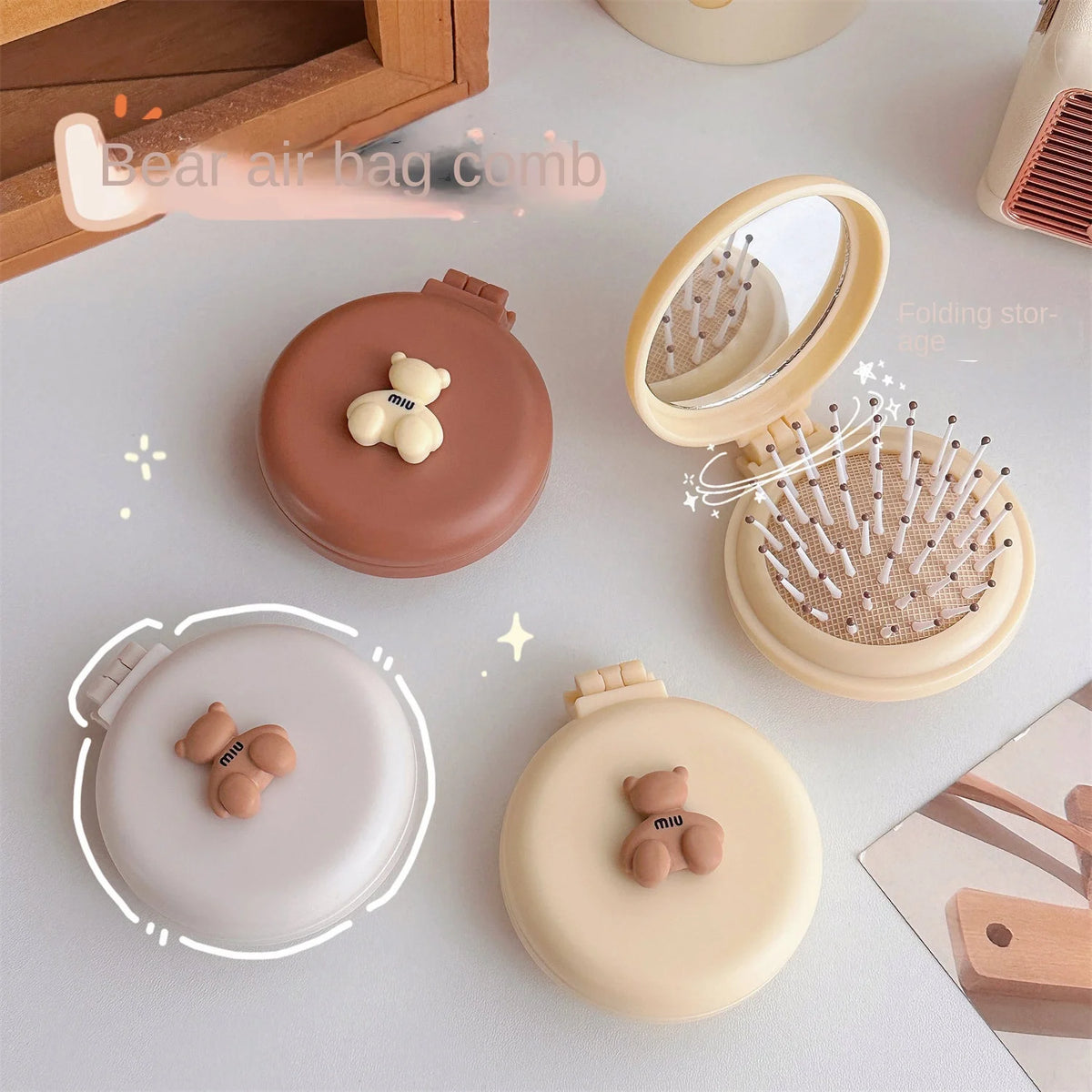 Cute Cartoon Foldable Comb Makeup Mirror Air Cushion