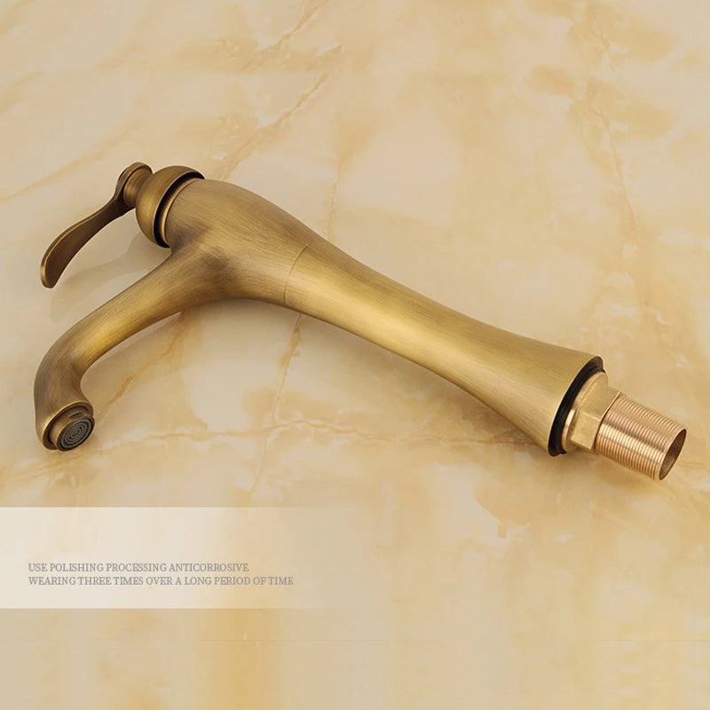 Antique Brass Hole Bathroom Sink Faucet Cold Water