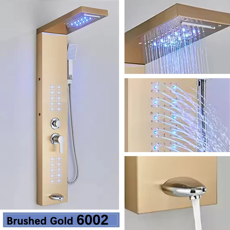 Black Led Shower Panel Tower System Rain Waterfall