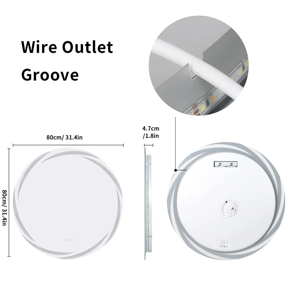 Luvodi Modern Led Bathroom Wall Mirror Circle Backlight