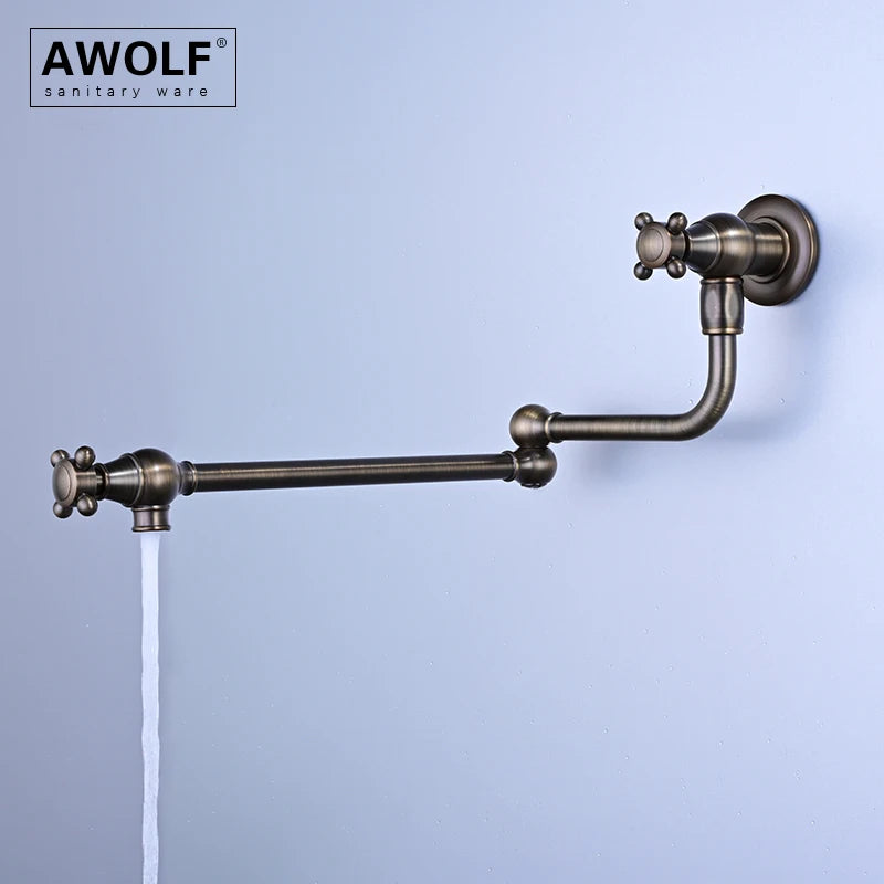 Awolf Solid Brass Pot Filler Brushed Grey Folding