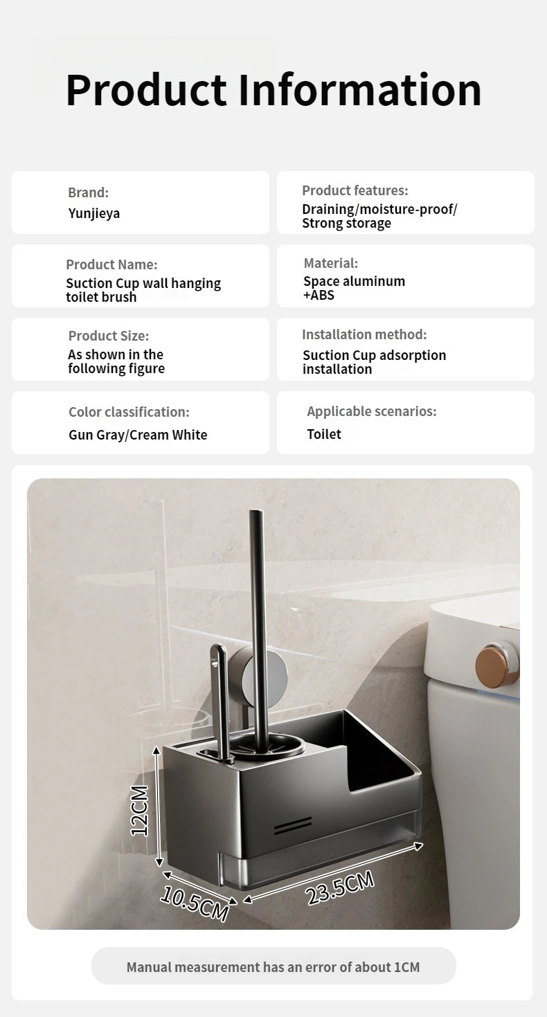 Suction Cup Toilet Brush No Punching Wall Mounted