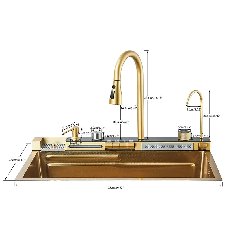 Golden Stainless Steel Sink Smart Digital Display Integrated