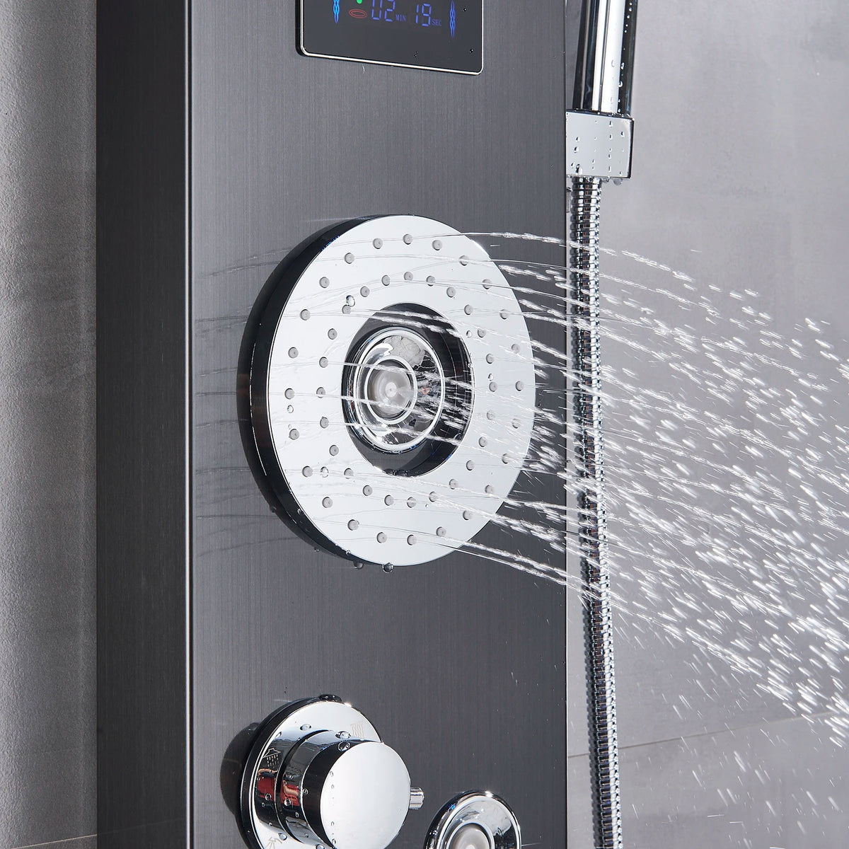 Black Led Shower Panel Column Shower Faucet Bathtub