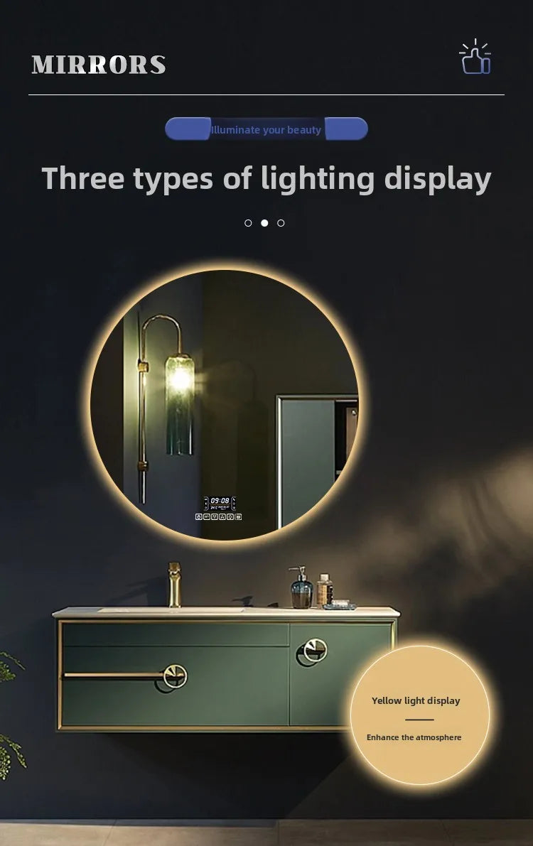Round Smart Bathroom Mirror Wall-Mounted Led Light Touch