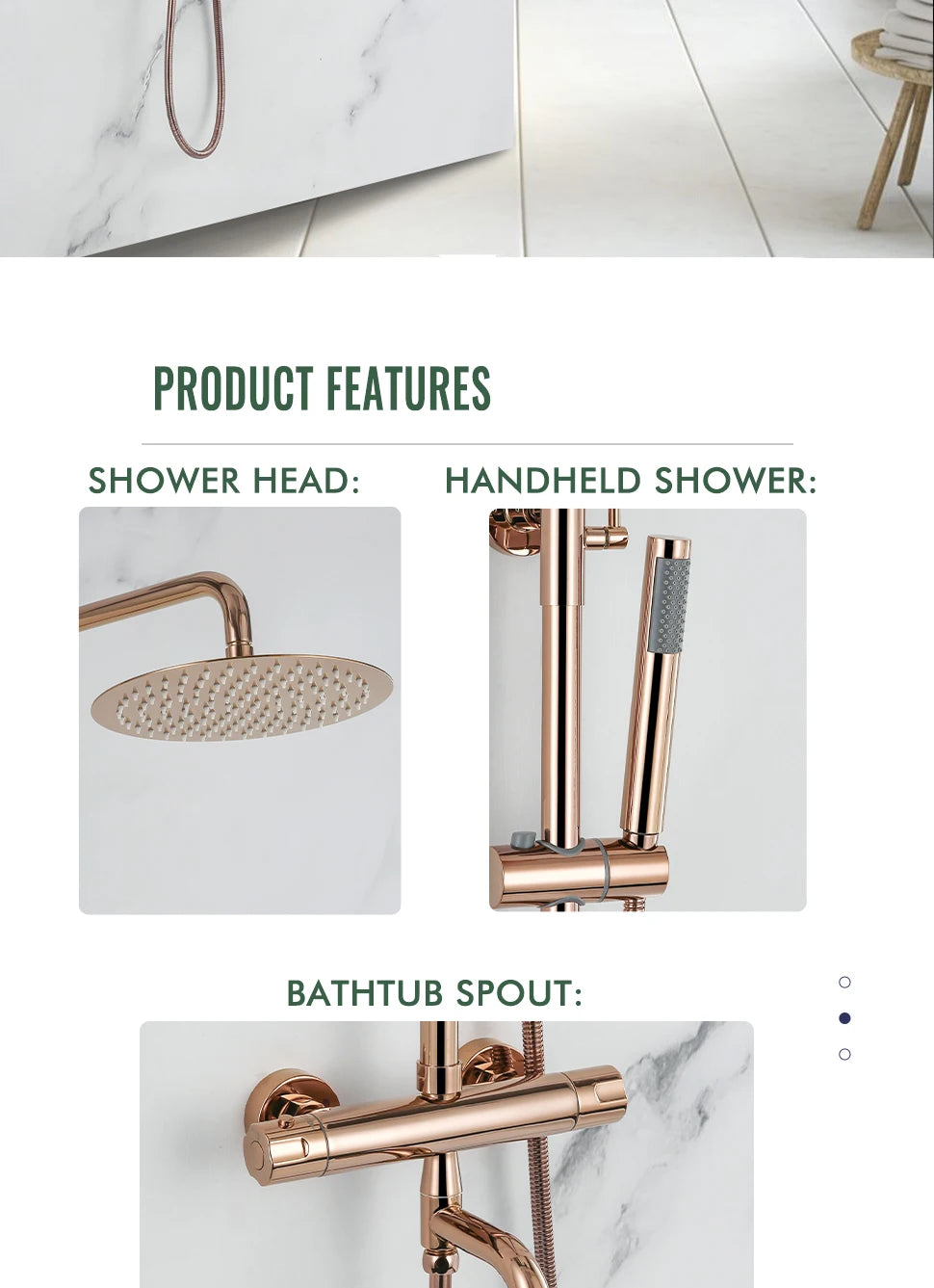 Brushed Rose Gold Thermostatic Exposed Shower System Rainfall