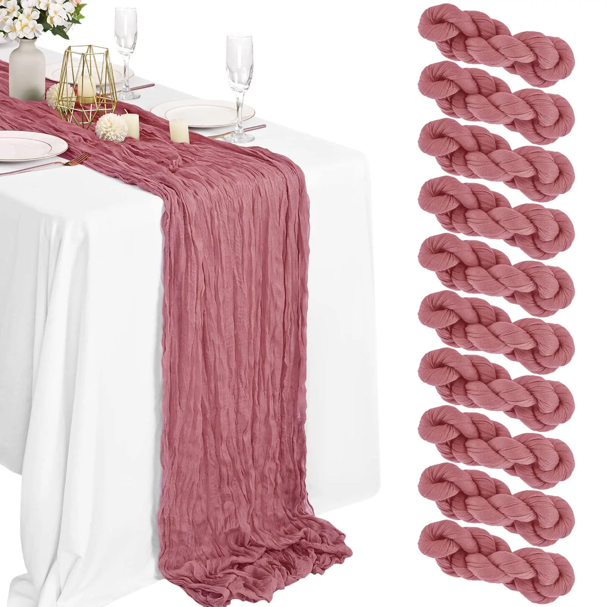 6-72pcs Sage Green Cheesecloth Table Runners Boho Gauze