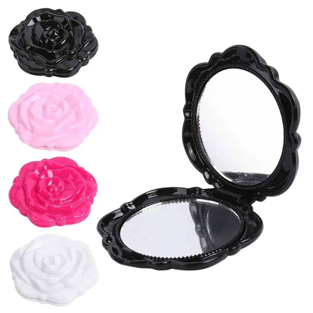 Double-Sided Rose Flower Makeup Mirror Handheld Convenient Mini