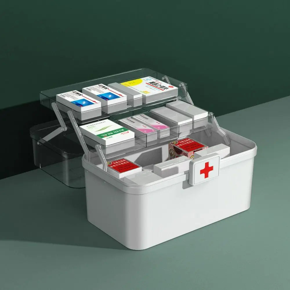 Plastic 3-Layers Medicine Box Sorting Storage Dustproof Drug