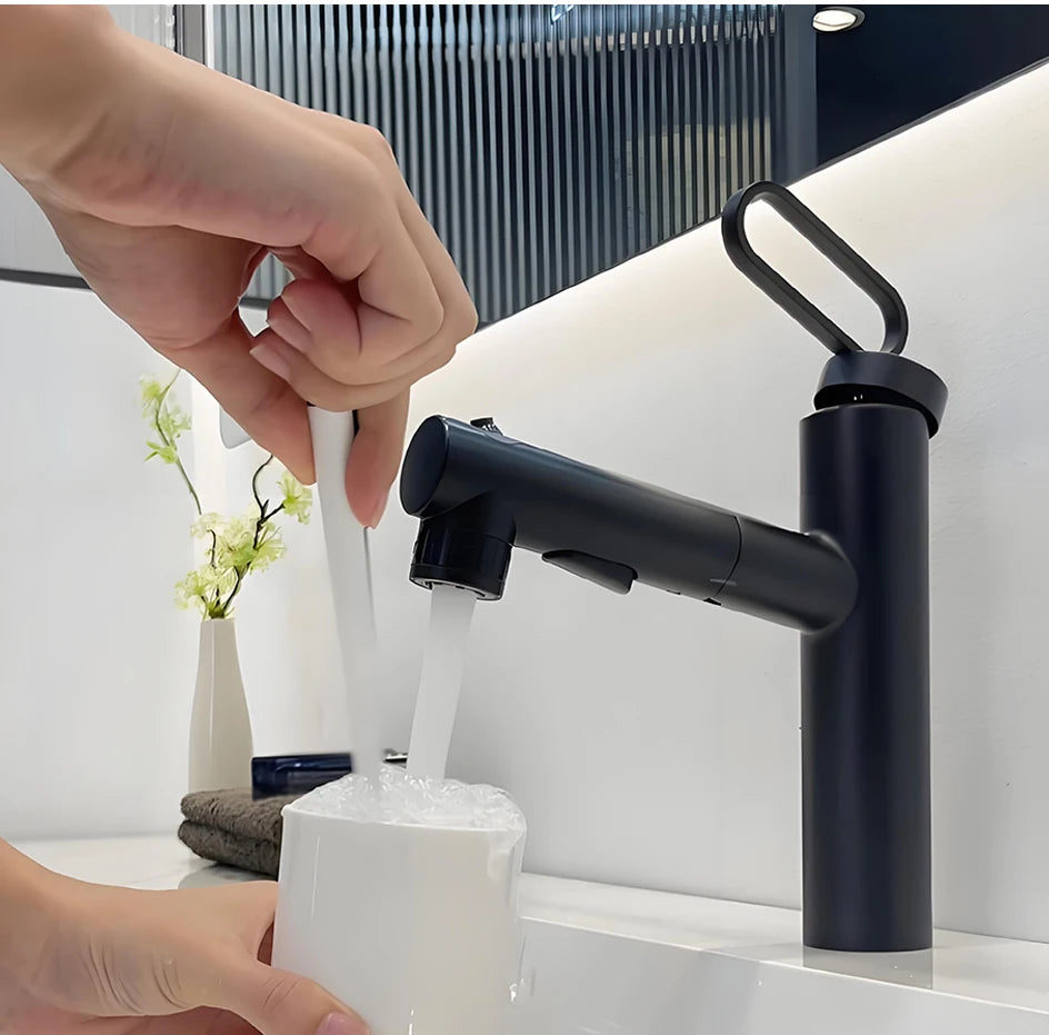 Huniu Bathroom Sink Faucet Basin Pull-Out Faucet Cold