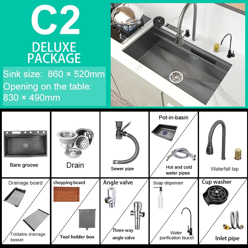 Sink Stainless Steel Large Slot Waterfall Faucet Dishwashing