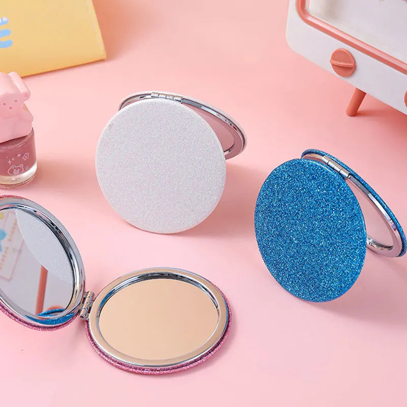 Mini Round Makeup Mirror Glitter Folding Pocket Mirror
