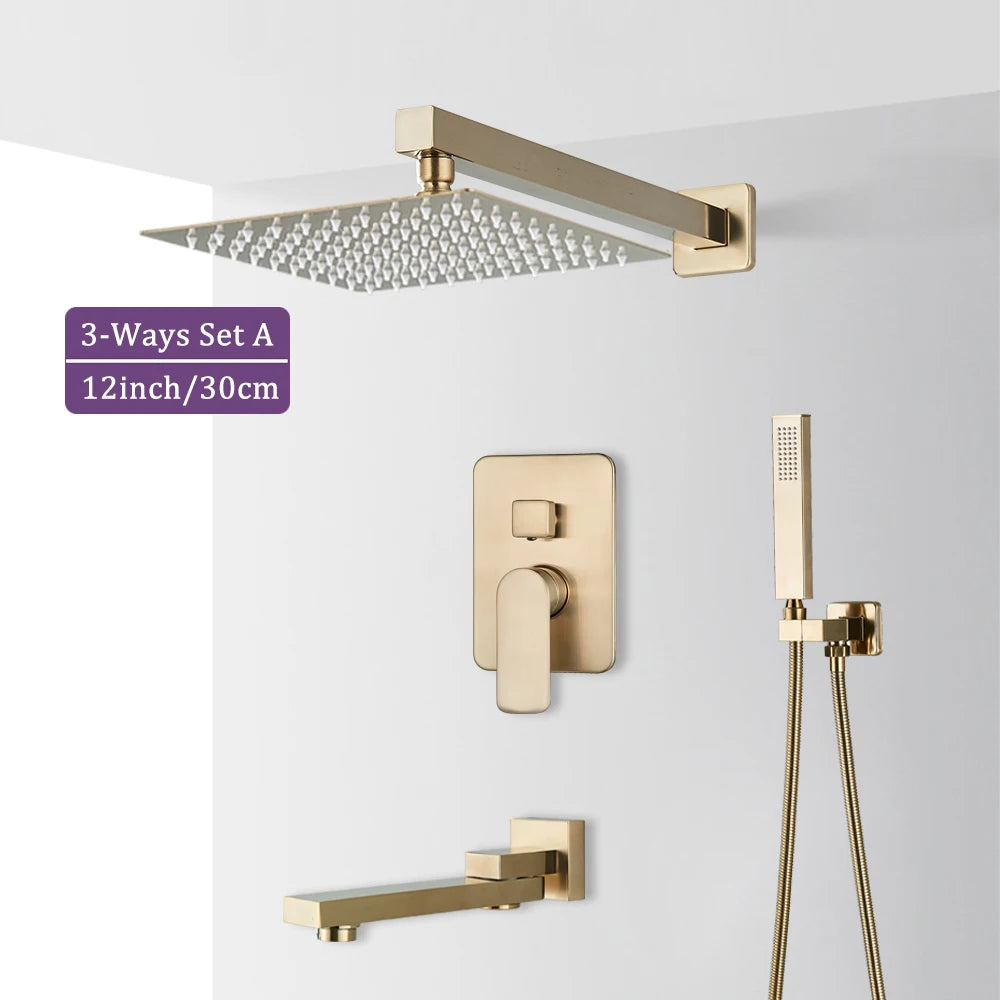 Brushed Gold Bathroom Shower Faucet 2/3 Way Rainfall