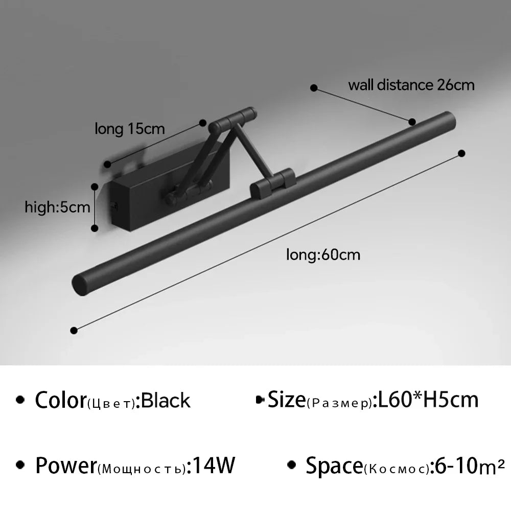 Modern Led Wall Lamp Bathroom Mirror Lamp Retractable