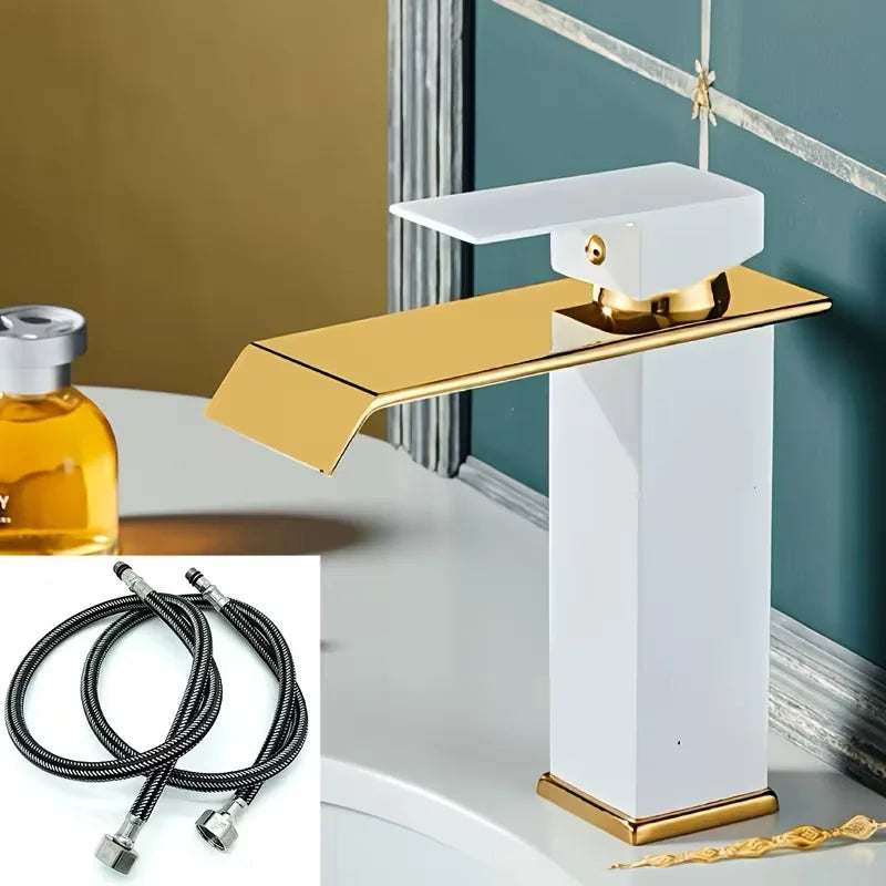 Basin Faucet Gold Black Waterfall Faucet Brass Bathroom