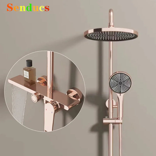Rose Gold Bathroom Shower System 12 Inch Rain