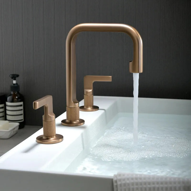 Brushed Rose Gold Widespread Basin Faucet Total Brass