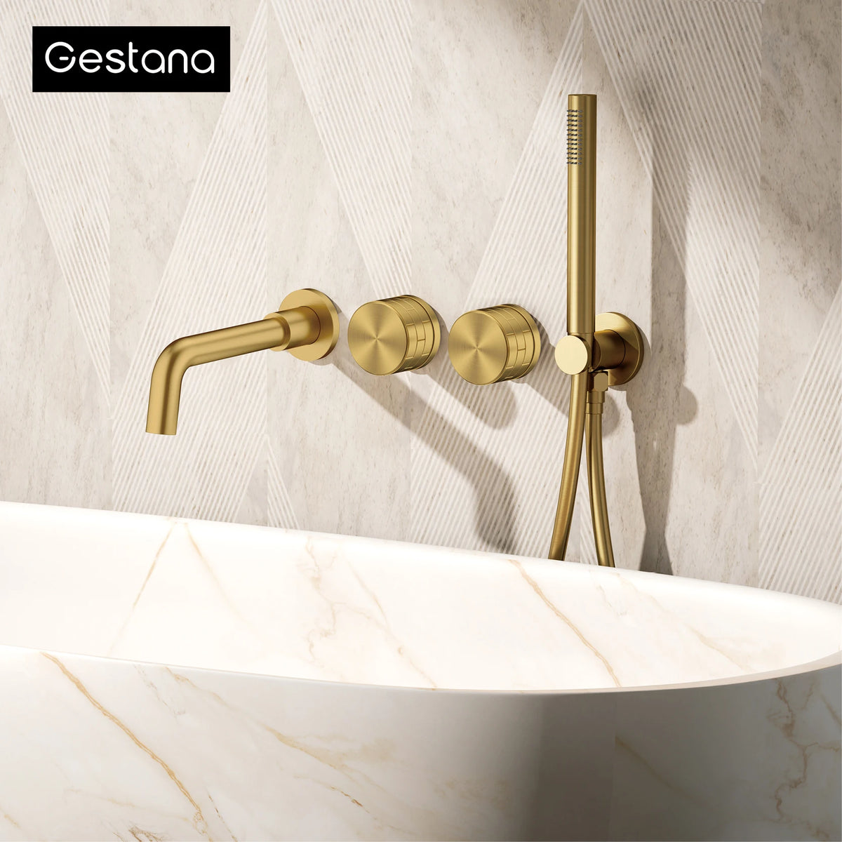 Luxury Brass Brushed Gold Wall Mounted Bathroom Faucet