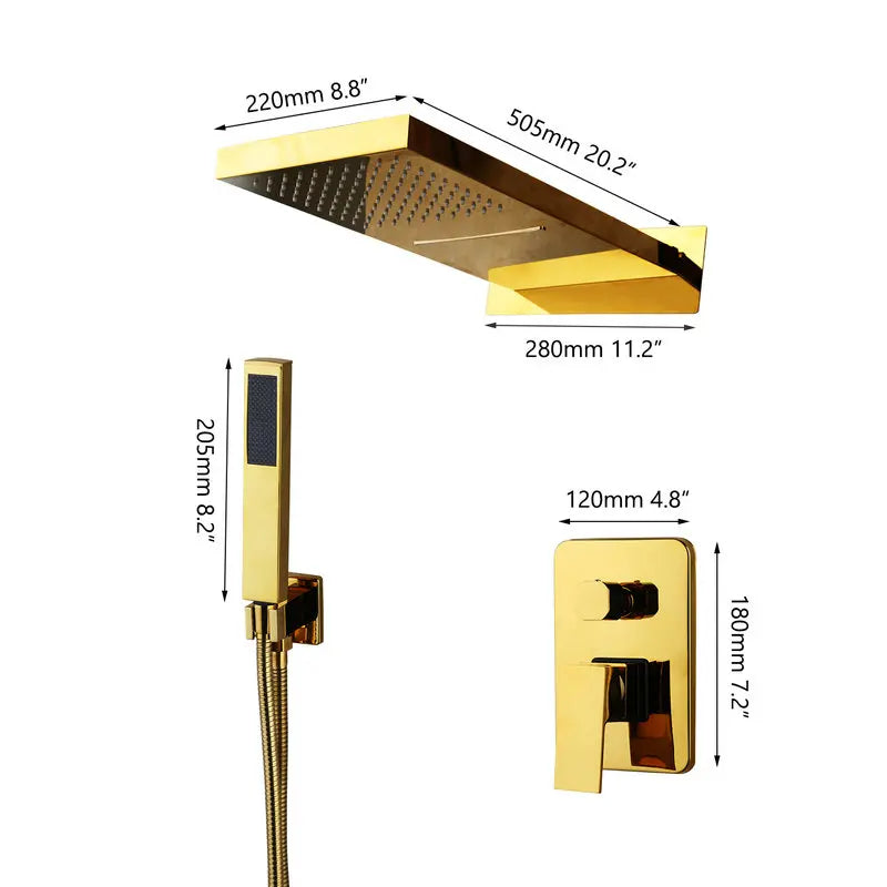 Monite Golden Plated Bathroom Shower Rainfall Head Shower