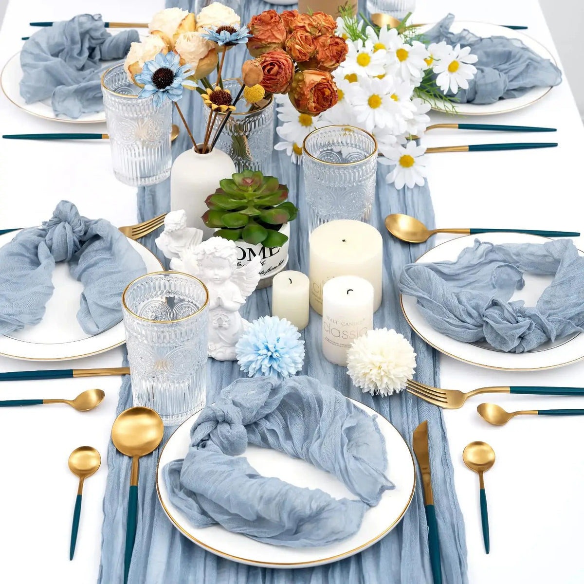 6-72pcs Sage Green Cheesecloth Table Runners Boho Gauze