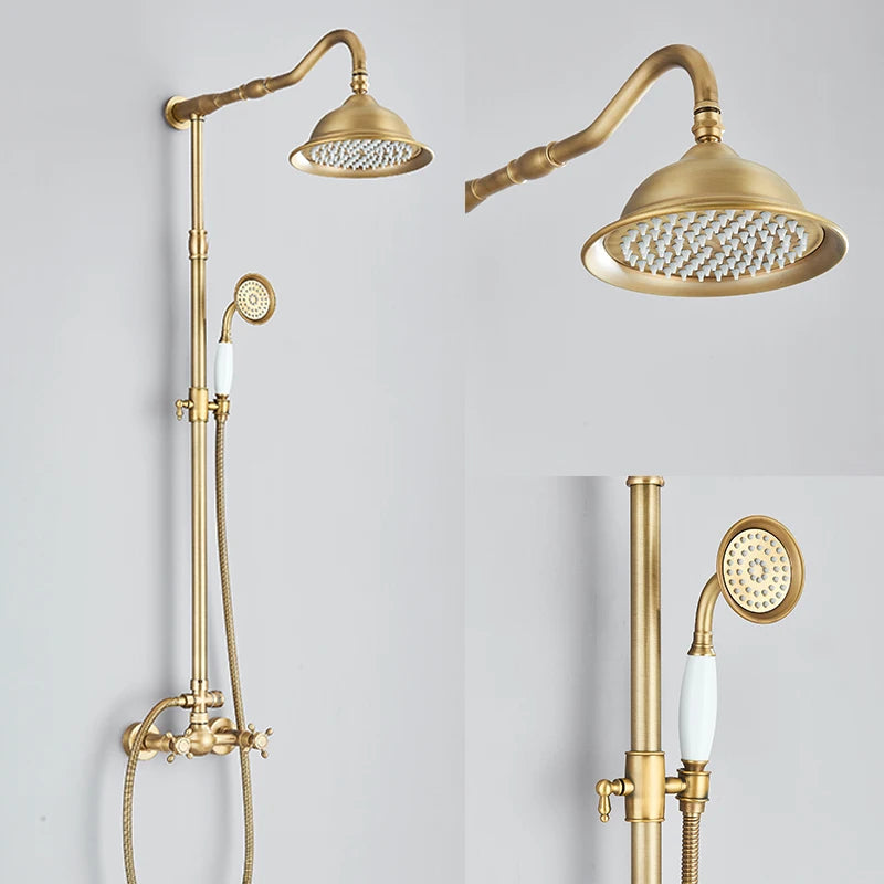 Antique Brass Shower Faucets Rainfall Shower Head Brass