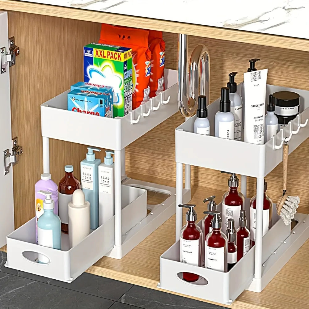 2-Tier Sliding Under Sink Organizer Space-Saving Bathroom Cabinet