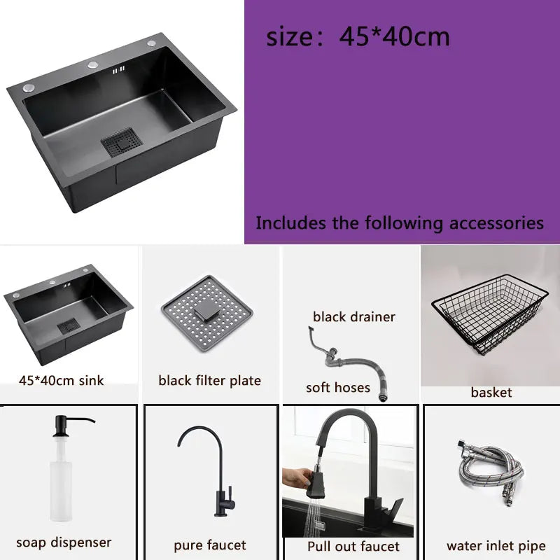 Black Sink 304 Stainless Steel Vegetable Washing Basin