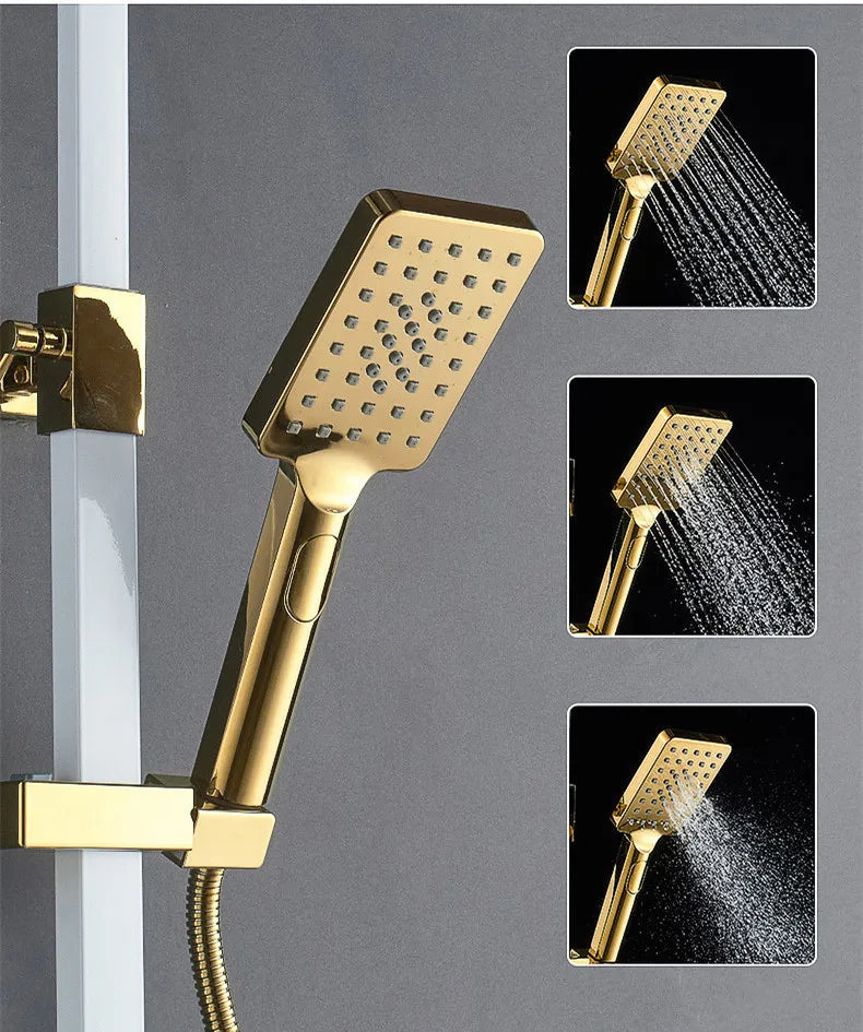 White Gold Thermostatic Shower System Quality Brass Cold
