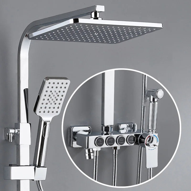 Luxury Thermostatic Bathroom Shower System White Gold Brass