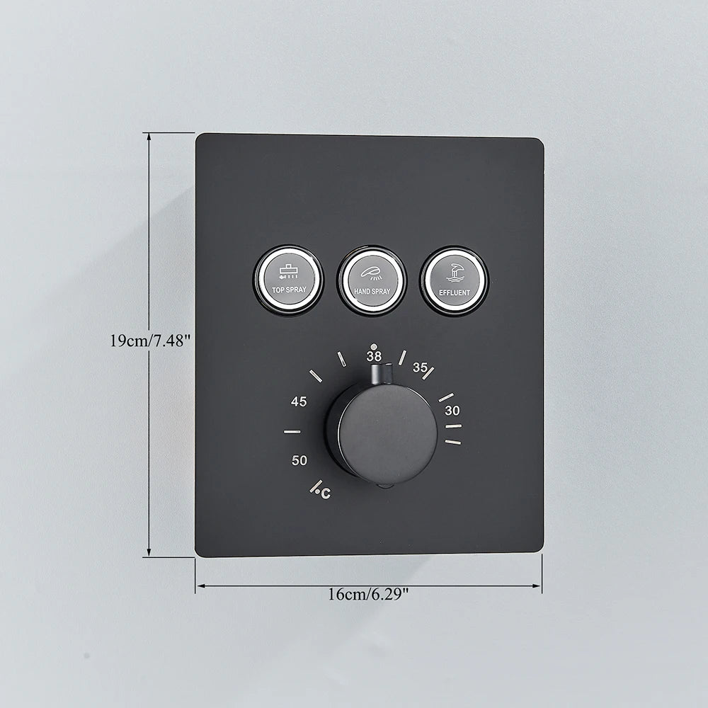 Matte Black Way Thermostatic Mixer Valve Bathroom Concealed