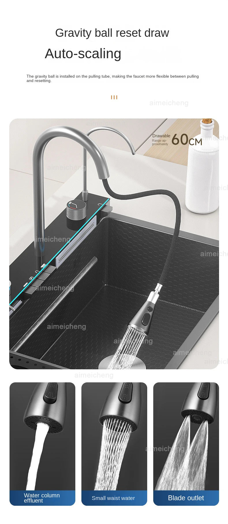 Stainless Steel Sink Waterfall Trash Can Cup Wash