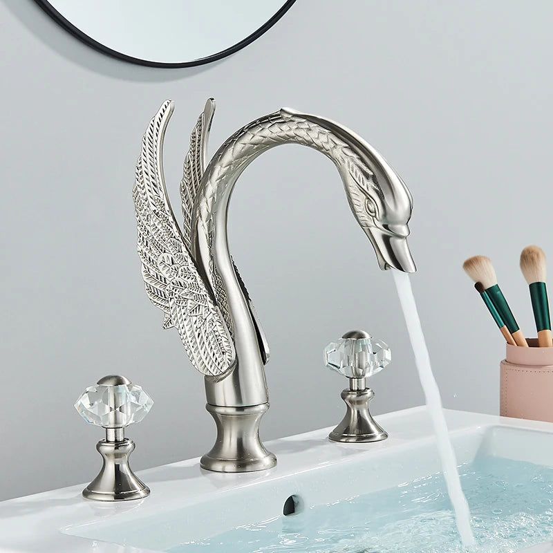 Golden Swan Shape Bathroom Faucet Basin Faucet Tap