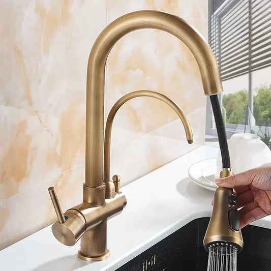 Antique Bronze Faucet Pull Out Water Purifier Sink
