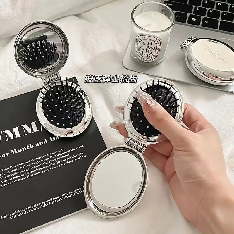 Mini Silver Folding Comb Makeup Mirror Women Girl