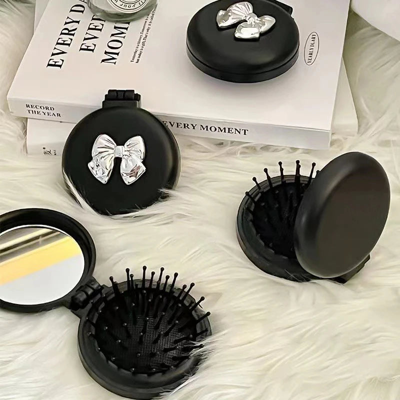 Travel Cute Folding Massage Comb Makeup Mirror Plastic