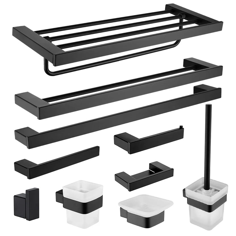 Matte Black Bathroom Hardware Towel Rack Shelf Hook