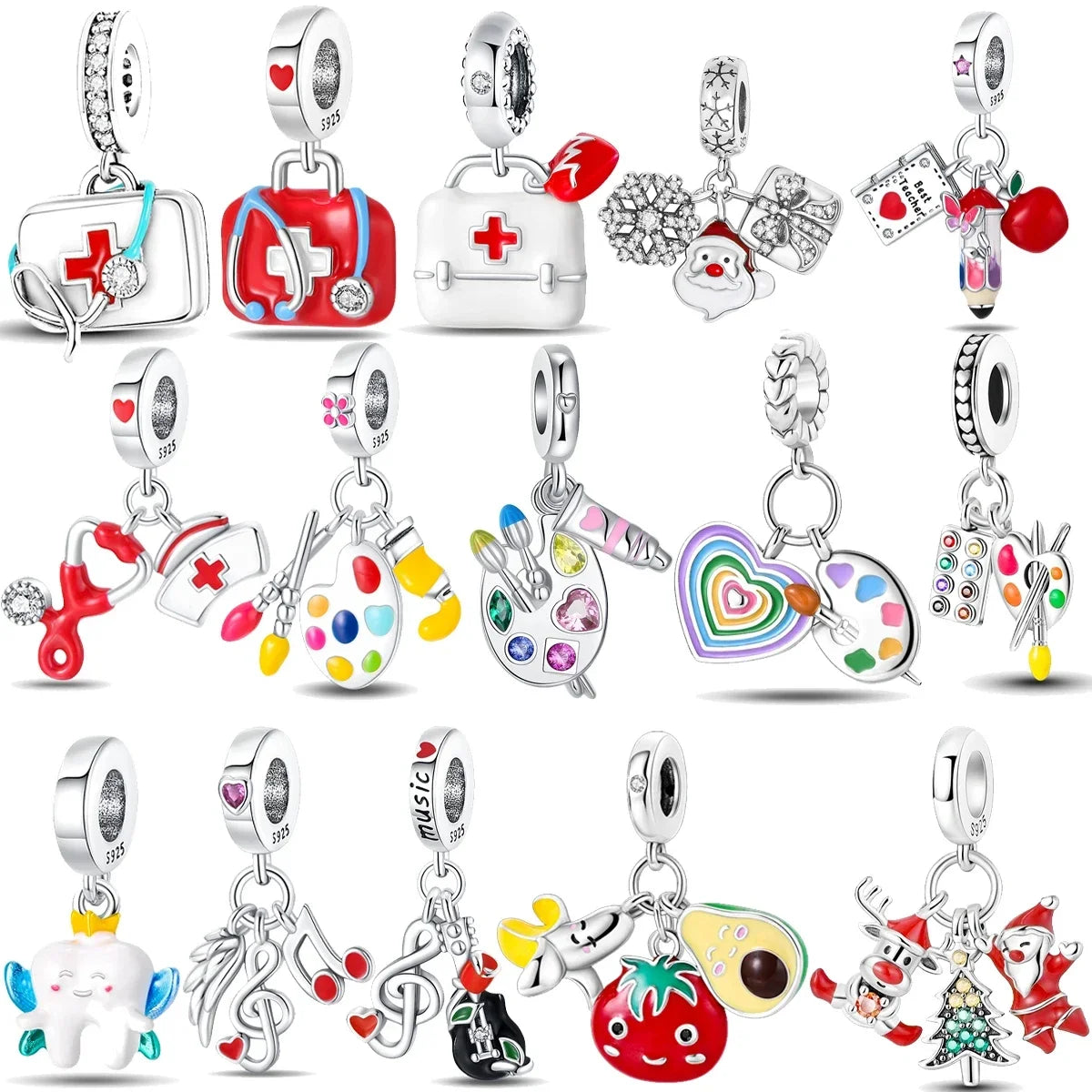 925 Sterling Silver Red Medicine Cabinet Pendant Charms