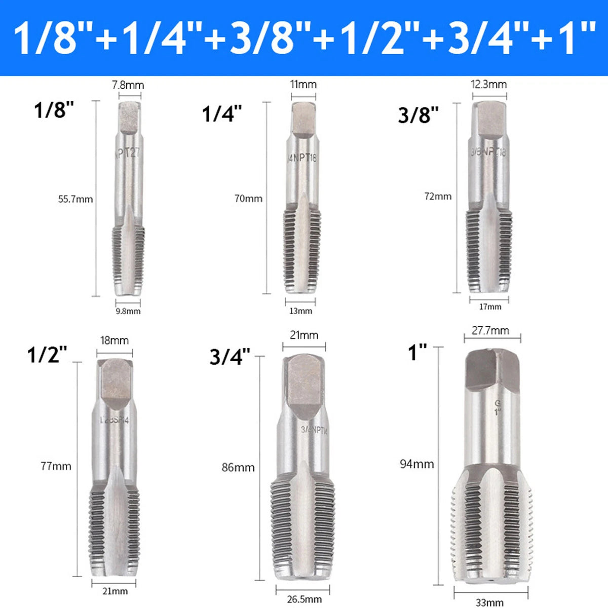 1/2/5pcs G1/8 1/4 3/8 1/2 3/4 Hss Taper